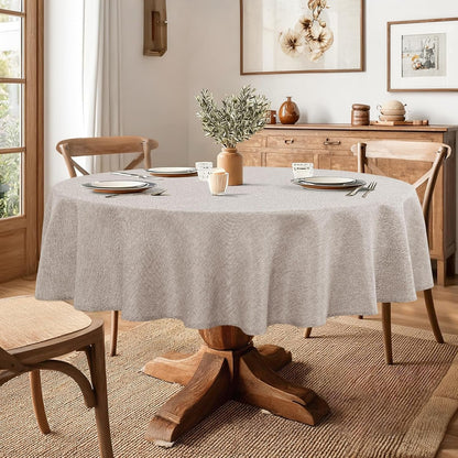 round Table Cloth Faux Linen Farmhouse Tablecloth Wrinkle & Stain Resistant Table Cover for Kitchen Dining, Holiday Party Dinner, Stone, 108 Inch Round5