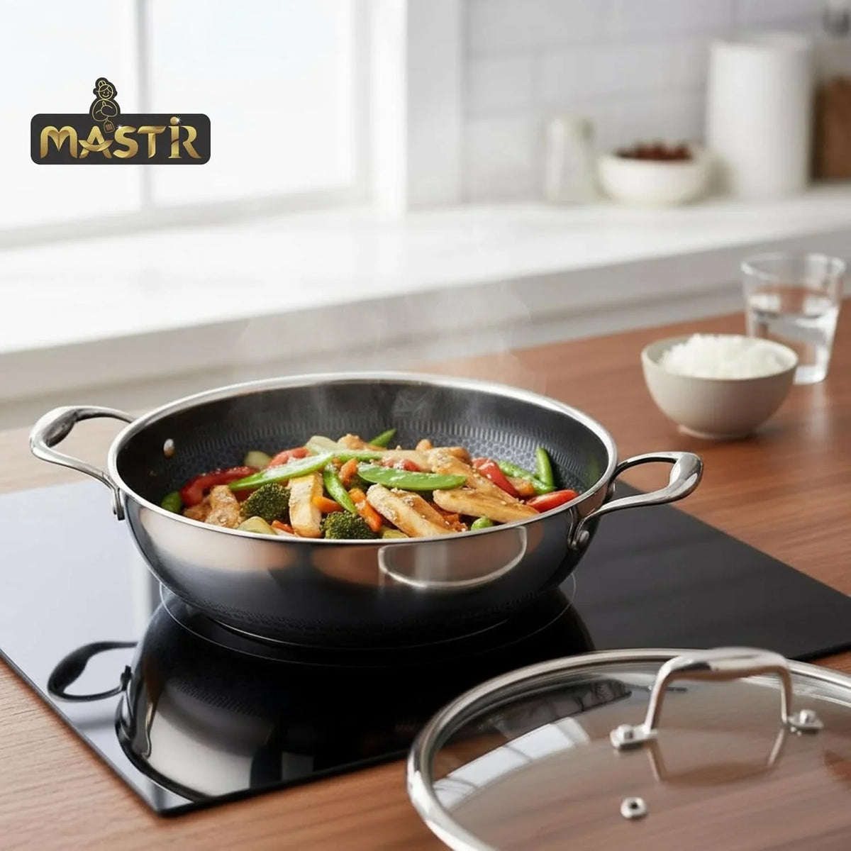 stainless-steel-wok-32-cm-6-5-l-with-glass-lid-kadai-with-two-ear-handles-hybrid-honeycomb-nonstick-pfoa-free-eu-approved-stay-cool-handles-induction-oven-dishwasher-safe-cookware