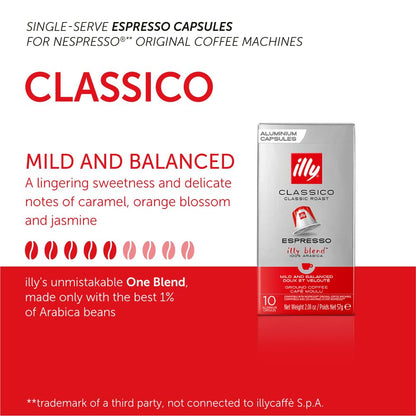 Illy Espresso Compatible Capsules - Single-Serve Coffee Capsules & Pods - Classico Roast - Notes of Caramel, Orange Blossom & Jasmine Coffee Pods - for Nespresso Coffee Machines – 10 Count3
