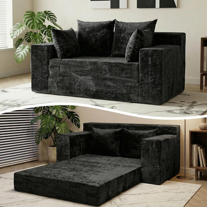Boneless Couch Small, 3-In-1 Boneless Loveseat Sleeper Sofa Bed Convertible Sofa Bed with 4 Pillows, Black Boneless Couch for Living Room, Guest Room, Small Space1