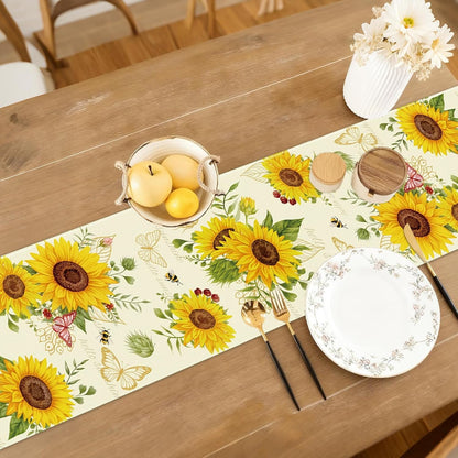 Sunflower Table Runner, Butterfly & Bee 13X72 Inch Floral Farmhouse Decor3