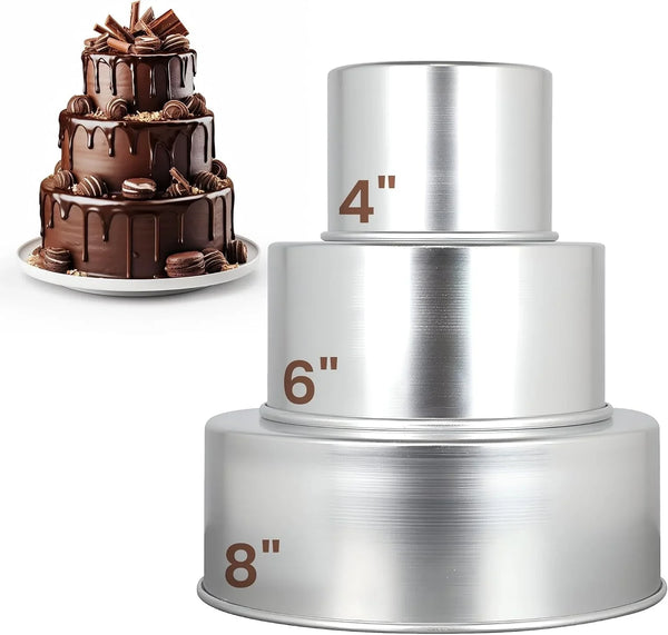 Tall round Cake Pans - 4-Inch, 6-Inch, 8-Inch Cake Pan Set for 3-Tiered Cake - Aluminum Cake Pans Sets for Baking Wedding or Birthday Cakes and More1