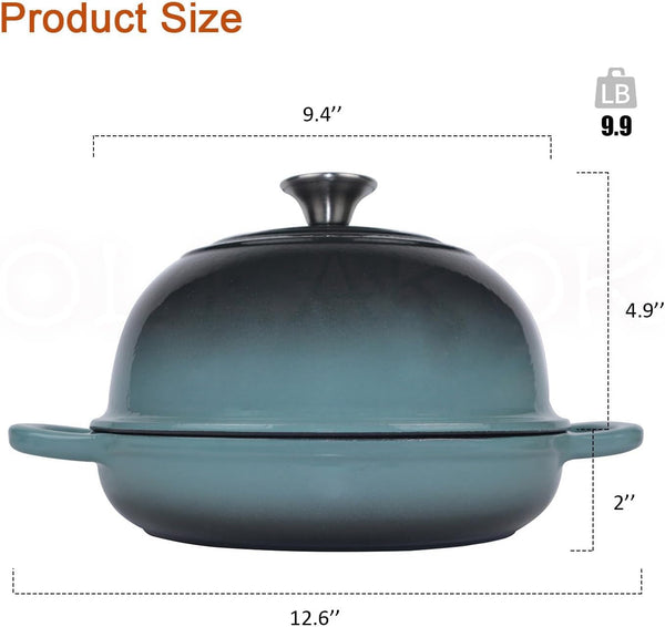 Dutch Oven for Bread Baking, Enameled Cast Iron Dutch Oven Pot with Lid, Bread Oven for Sourdough Bread Baking, Cast Iron Bread Pan, 5 Qt Cyan3