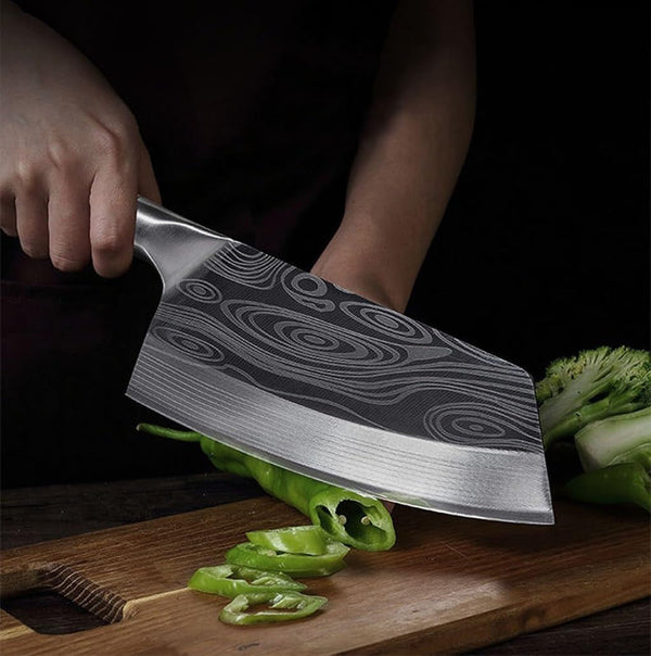 Meat Cleaver,Cleaver Knife Cleaver Knife Full-Tang Chinese Knife Chopping Vegetable Fish Chicken Meat Cleaver Wood Handle Steel Blade Chef Damascus Pattern Knife, LAMAJIGA58445
