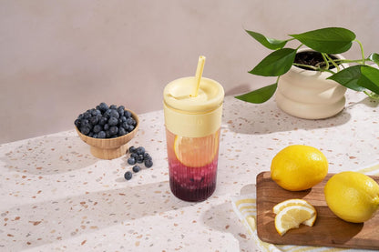 Ava 18Oz Glass Tumbler with Straw and Lid for Iced Coffee, Lemon | Fluted Glass Cup with Silicone Grip & Straw for Iced Drinks, Splash-Resistant Lid, Dishwasher Safe Parts, & Car Cup Friendly2