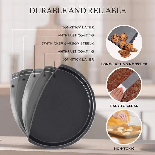 Compact Baking Pans Sets, Nonstick Bakeware Sets 19-Piece with Round/Square Cake Pan, Loaf Pan, Muffin Pan, Cookie Sheet, Roast Pan, Cooling Rack, Carbon Steel Bake Set5