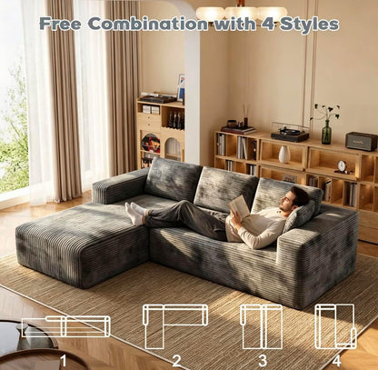 106" L-Shaped Modular Sectional Sofa with Chaise, Boneless Corduroy Cloud Couch with Deep Seat and Oversized Comfort, Flexible Module Combination for Living Room, No Assembly Required3