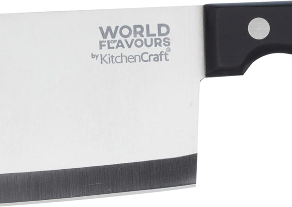 World of Flavours Chinese Meat Cleaver Knife, Fully Forged Stainless Steel, Chinese Chef'S Knife 14 Cm (5.5"), Silver/Black3