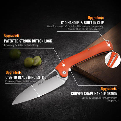 Folding Kitchen Chef Knife, 5.49" Foldable Camping Knife with 10Cr15Mov Stainless Steel Blade, Anti-Skidding and Ergonomic Designed G10 Handle for Both Indoor and Outdoor Cooking2