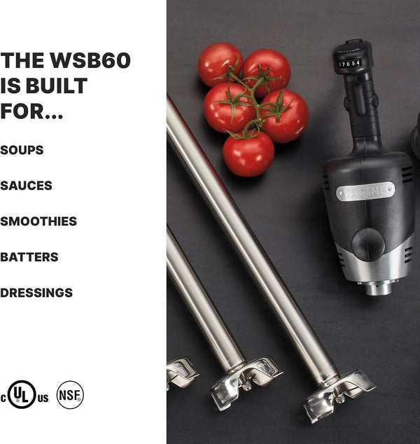 Commercial WSB60 Big Stix Heavy Duty Immersion Blender, 16" Removable Shaft, 1 HP/700 Watt Variable Speed Motor, 120V, 5-15 Phase Plug,Black/Silver,25-Gallon2