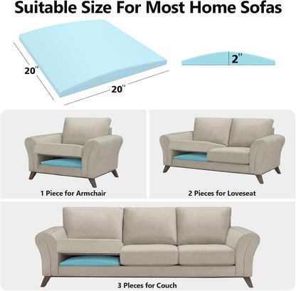 Couch Cushion Support for Sagging Seat,20"X20"X2" Curved 40D High Density Foam Cushion,Sagging Couch Support for Accent Chair,Sofa,Blue Set of 13