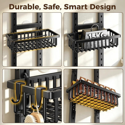 9 Tier Narrow over the Door Pantry Organizer, 2 in 1 Wall Mount or Hanging Spice Rack with Adjustable Deep Basket, Heavy-Duty Seasoning Organizer and Storage for Kitchen Closet Bathroom4