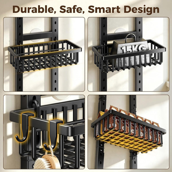 9 Tier Narrow over the Door Pantry Organizer, 2 in 1 Wall Mount or Hanging Spice Rack with Adjustable Deep Basket, Heavy-Duty Seasoning Organizer and Storage for Kitchen Closet Bathroom4