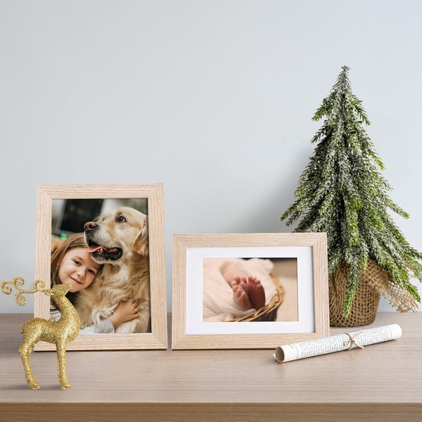 6X8 Picture Frame, Natural Solid Wood Frame with Acrylic Plexiglass for Pictures 4X6 with Mat or 6X8 without Mat, Tabletop and Wall Mounting Display Photo Frame 1 Pack4