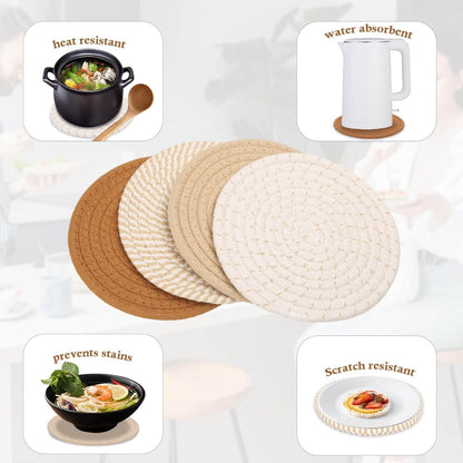 7" Trivets for Hot Dishes, Hot Pots and Pans, 4 Heat Resistant Hot Pads, Pot Holders for Kitchen, Home Essentials for New Home and Farmhouse Decor, Fall Decorations for Home(Brown)4