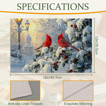Table Placemats Set of 6,Winter Cardinal Birds Cloth Placemats,Christmas Holiday Heat-Resistant Table Mats for Kitchen Dining Room Decoration,Non-Slip Fabric Place Mats 11.8X17.7 Inch2