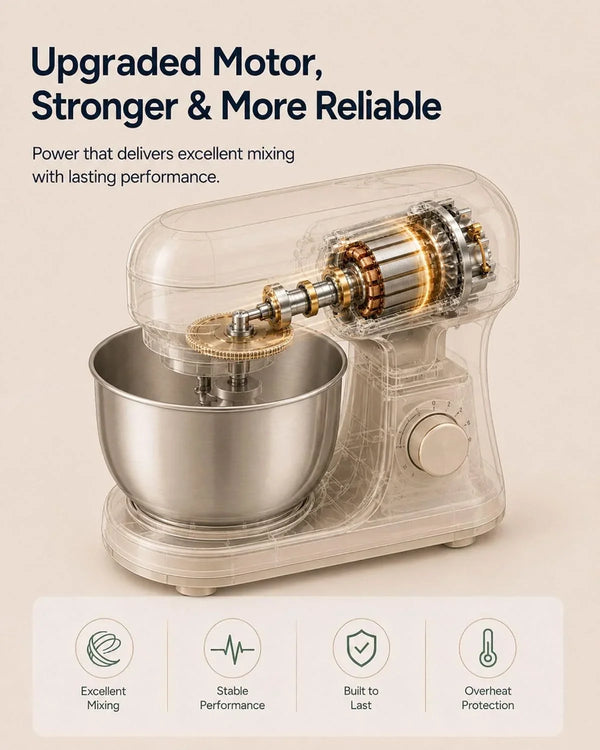 Stand Mixer, 3.5 QT Small Kitchen Electric Dough Mixer | 10-Speed, for 1–2 People, Beginner-Friendly, with Dishwasher-Safe Dough Hook, Beater & Egg Whisk, Cake, White6