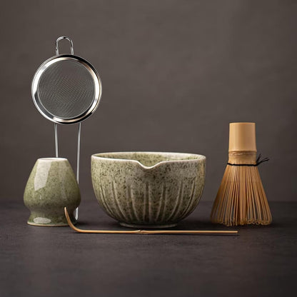 Matcha Set - Match Bowl and Whisk, 15 OZ Matcha Whisk Set | Matcha Scoop | Matcha Whisk Stand (Chasen Holder) - 5Pc Perfect Matcha Kit for Matcha Tea Ceremony (Mottled Green)1