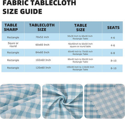 Blue Plaid Ruffle Tablecloth, Cotton Linen Heavy Weight Table Cloth Washable Wrinkle Free Rustic Buffalo Plaid Table Cover for Dining, Kitchen, Party, Home 80 X 60 Inch7