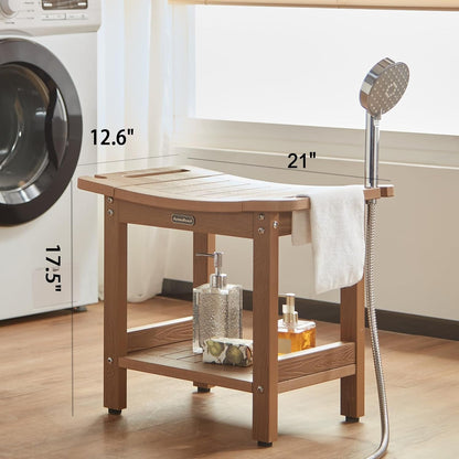 Poly Shower Stool for inside Shower Waterproof, Shower Bench for Shaving Legs, Heavy Duty Plastic Bathroom Chair Seat with Handles & Adjustable Feet, Foot Rest, No Maintenance, Brown2