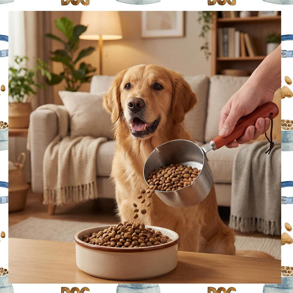 2 Cup Dog Food Scoop Dog Food Measuring Cups,2Cup Measuring Cup Pet Food Scoop with Wooden Handle for Cat Foods3