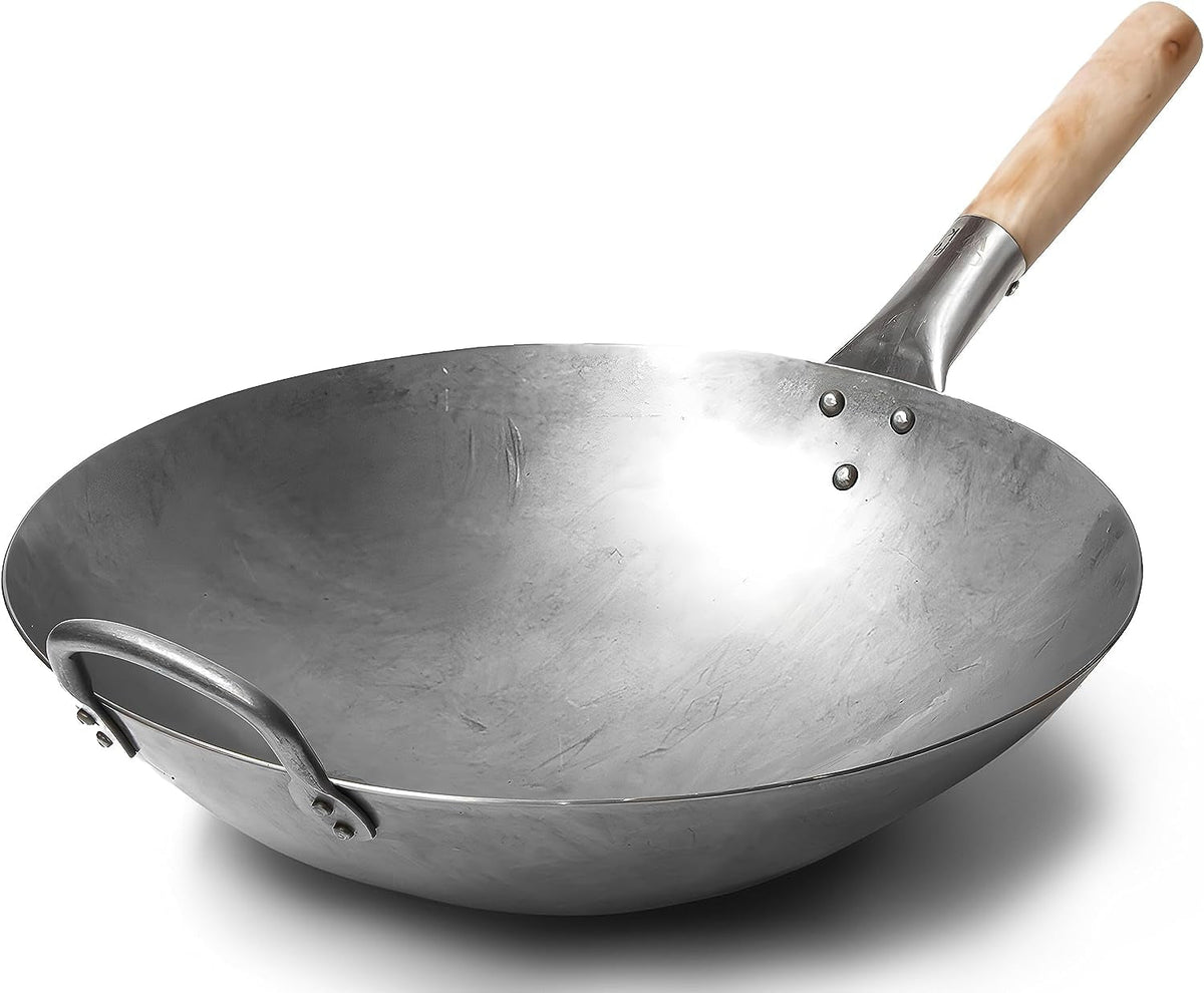 traditional-hand-hammered-chinese-carbon-steel-wok-with-wooden-and-steel-helper-handle-14-inch-round-bottom-pow-wok-pan-731w88