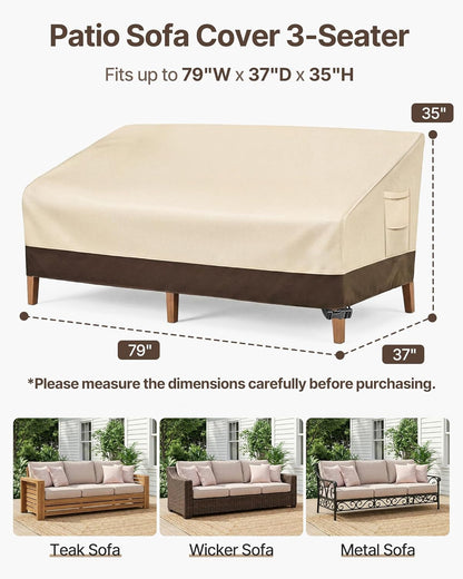 Patio Sofa Cover 3-Seater & Outdoor Couch Cover Waterproof | Heavy Duty 600D Oxford Patio Outdoor Furniture Covers Waterproof with Windproof Straps and Vents,Fits 79"X37"X35" Patio Sofa2