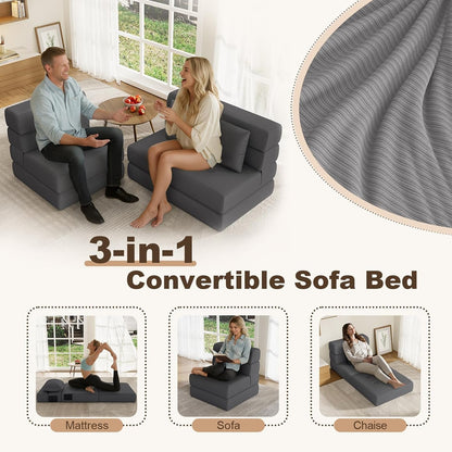 Folding Sofa Bed, One-Piece High-Density Foam Sleeper Chair, Grey, Single3