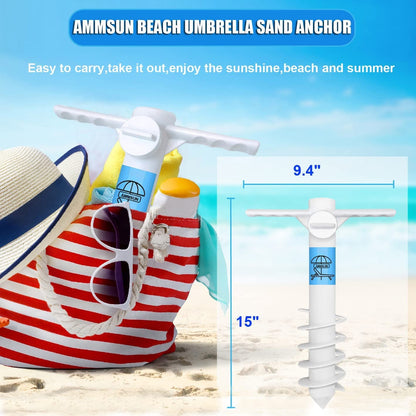Beach Umbrella Sand Anchor Heavy Duty Outdoor Umbrellas Auger Base | with 5 Spiral Screw, Safe Umbrella Holder Stand Ideal for Strong Winds White, Universal & One Size Fits Most4