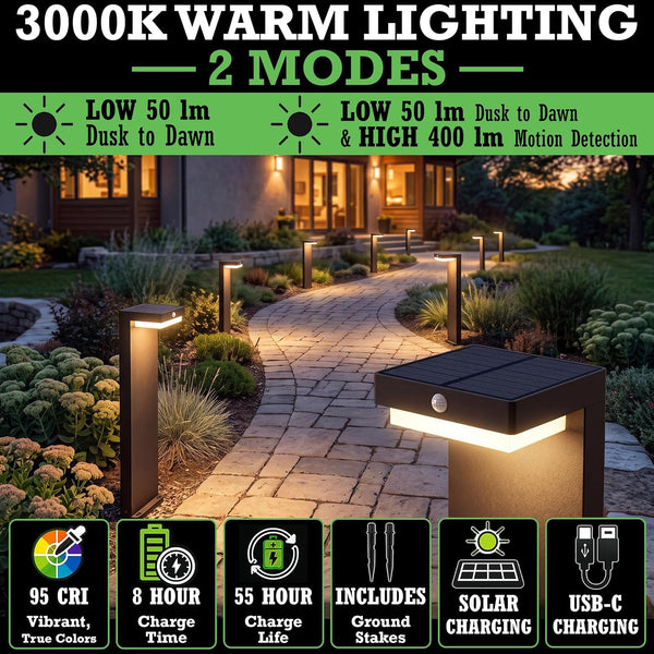 Premium Solar Pathway Lights Outdoor, Motion Sensor, 2 Modes, 4Pk3