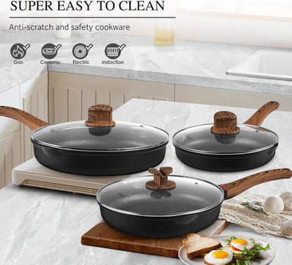 8 Inch Nonstick Frying Pan Skillet with Lid, Cast Aluminum7