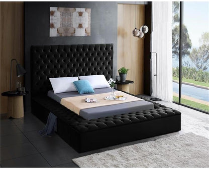 Modern Solid Wood Tufted Velvet Queen Bed, Black Upholstered Fabric, 86" W X 98" D X 60.5" H, Deep Tufted Headboard, Storage Footboard and Rails, No Box Spring Required, Elegant Bedroom2