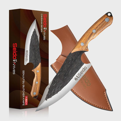 Seido Senjutsu 7 Inch Butcher Knife, 440C Steel, Walnut Handle1