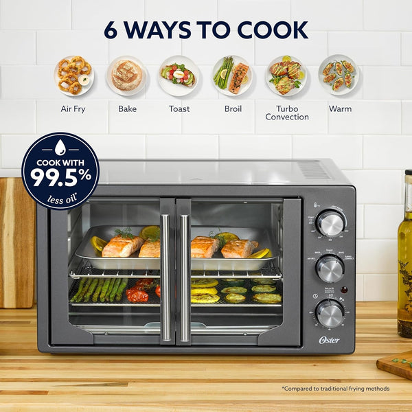 Oster Extra-Large 42L French Door Countertop Toaster Oven, 6-In-1 Air Fryer Oven with Air Fry Rack, Wire Rack, Baking Pan and Crumb Tray, Stainless Steel4