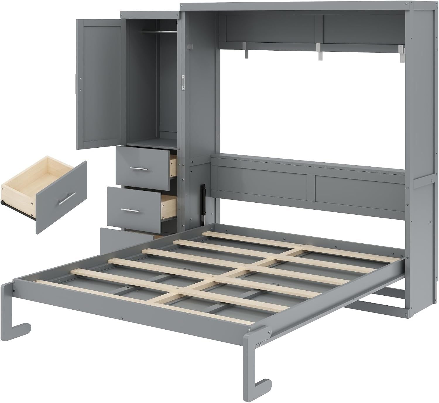 queen-murphy-bed-with-storage-drawers-and-wardrobe-solid-wood-farmhouse-horizontal-murphy-wall-bed-cabinet-with-drawers-for-bedroom-office-guest-room-foldable-queen-gray