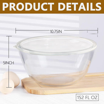 5 Quart Deep Big Glass Bowl with Lid,10 Inch Large Glass Mixing Bowl for Sourdough Bread Kitchen Salad Bread Storage, for Prepping, Marinating & Brining Kimch (Clear)2