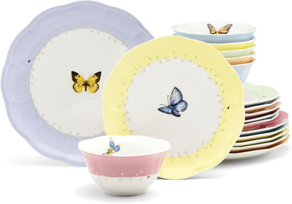 Butterfly Meadow Colors Porcelain 18-Piece Dinnerware Set for 61