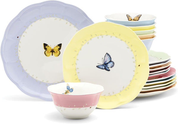 Butterfly Meadow Colors Porcelain 18-Piece Dinnerware Set for 61