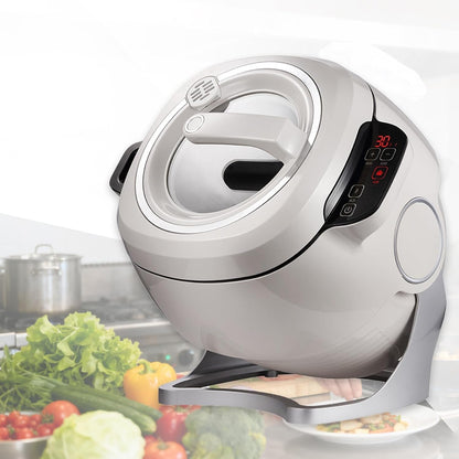 Electric Self Stirring Pot Automatic Cooking Machine, 2000W 6L Automatic Pot Stirrer for Cooking, 360° Rotating Stir Fry Machine, Multi-Function Kitchen Robot for Stewing & Frying (White)1