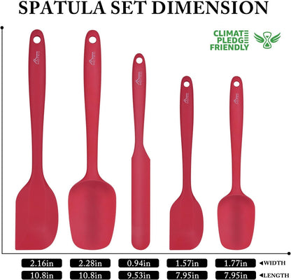 Heat Resistant 600℉ Bpa-Free Silicone Rubber Spatula Set, Kithchen Cooking Spatulas, Baking, Mixing, for Non Stick Cookware, Dishwasher Safe, Red Set of 53