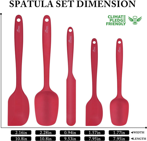 Heat Resistant 600℉ Bpa-Free Silicone Rubber Spatula Set, Kithchen Cooking Spatulas, Baking, Mixing, for Non Stick Cookware, Dishwasher Safe, Red Set of 53