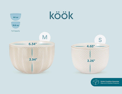Ceramic Mixing Bowls, Nesting Set of 4, Embossed Kitchen Dishware, Prep, Serving, Gift, Microwave and Dishwasher Safe, 20/44/98/145 Oz, Narbonne Collection (Ivory)8