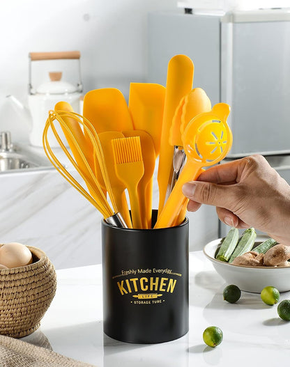 Silicone Spatula Set of 11 Kitchen Utensils with Iron Utensils Holder for Baking, Cooking, and Mixing,Cooking Spatulas Nonstick Cookware，Seamless and Flexible,Dishwasher Safe (Yellow)5