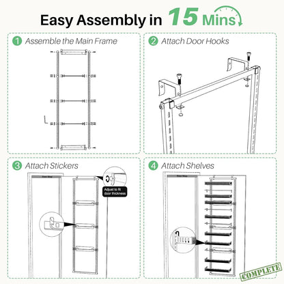 8 Tiers over the Door Pantry Organizer,17.2"W X 6.2"D X 69.2"H, Black7