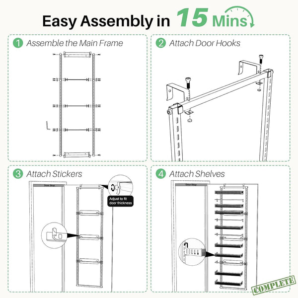 8 Tiers over the Door Pantry Organizer,17.2"W X 6.2"D X 69.2"H, Black7