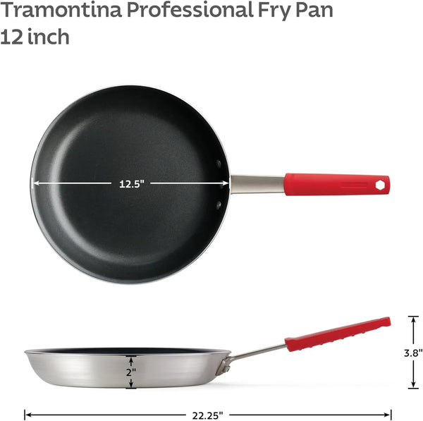 Professional 12-Inch Non Stick Large Frying Pan | Heavy-Gauge Aluminum Skillet with Reinforced Nonstick Coating, Red Handle, Dishwasher and Oven Safe, Made in Brazil4