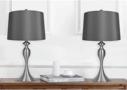 Table Lamps with Dark Grey Lamp Shade, Set of 2 - Brushed Nickel Body with Grey Linen Shade, 26.5" Table Lamps for Bedrooms, Dressers, Buffets and More - ST90215FQ-(W)3