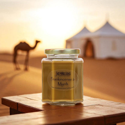 Frankincense & Myrrh Scented Blended Soy Candle (8 Oz)4