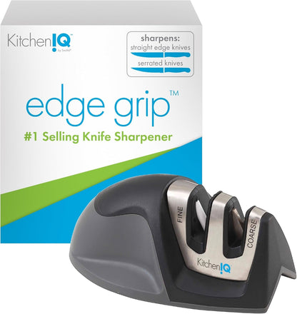 50009 Edge Grip 2-Stage Knife Sharpener, Black, Coarse & Fine Sharpeners, Compact for Easy Storage, Stable Non-Slip Base, Soft Grip Rubber Handle, Straight & Serrated Knives1