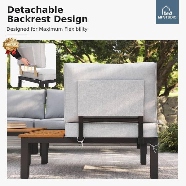 6-Seat Metal Patio Sofa Sectional Set with Gray Cushions3